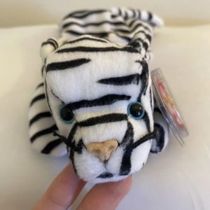 TY Beanie Babies 1996 - Blizzard the white & black Tiger - NWT - Retied & Rare